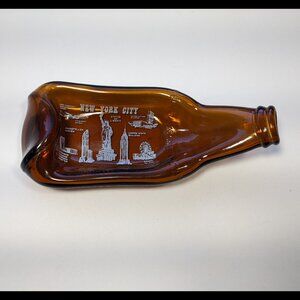 Vintage Flattened Japan Stubby Asahi Beer Bottle New York Souvenir Ashtray